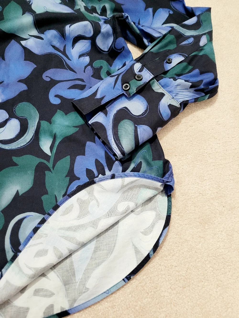 Chico’s Woman Size 12 Blue Floral Button Front Blouse Cotton Blend Stretch - Picture 10 of 12